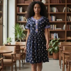 Vintage 1990s Dressing Clio Dress Dark blue with unique bee print size Small
